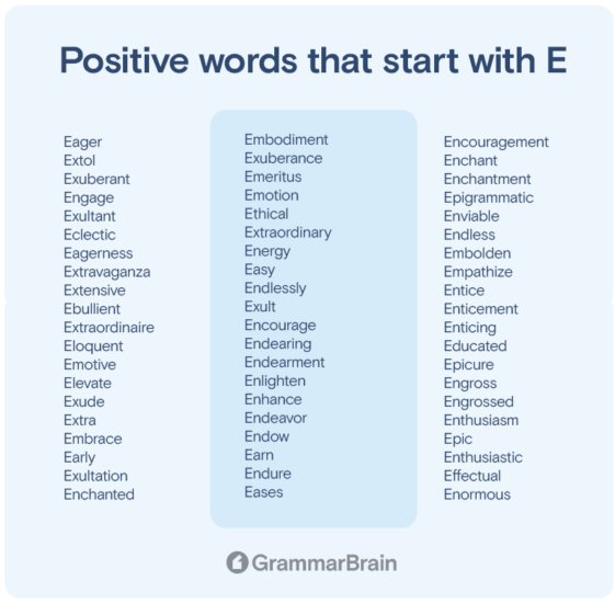 Big List Of Positive Words That Starts With E Grammarbrain