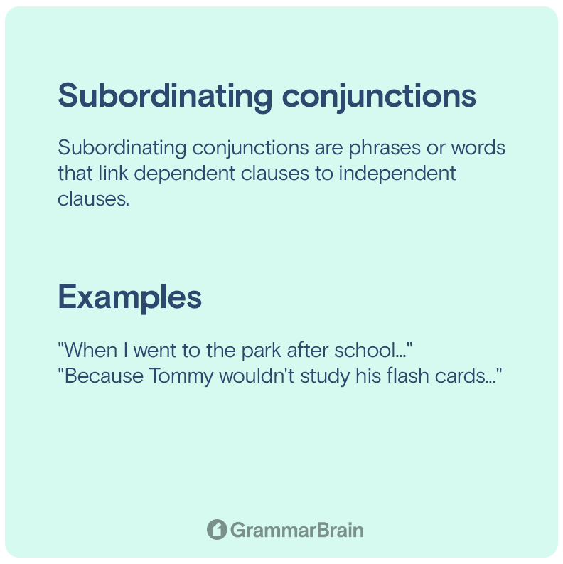 Subordinating conjunctions infographic