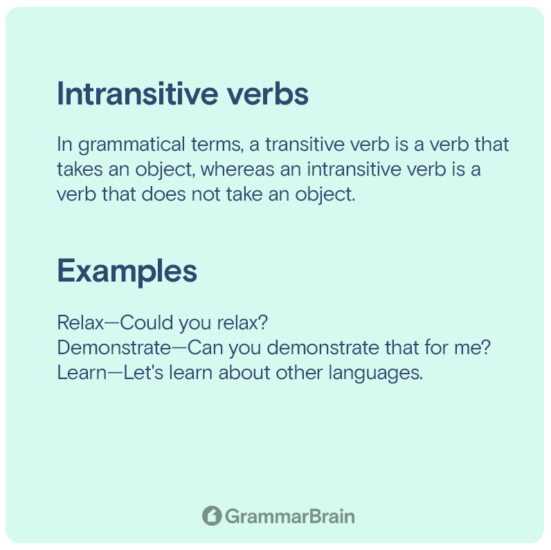 Understanding the Intransitive Verb (vs. Transitive) with Examples ...