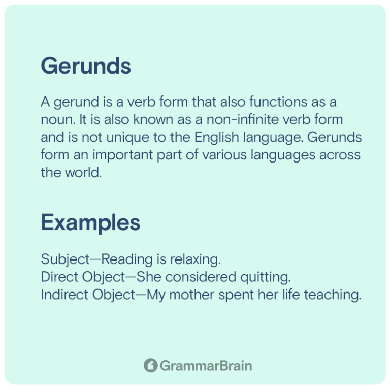 Understanding a Gerund (Definition, Phrase Examples) | GrammarBrain