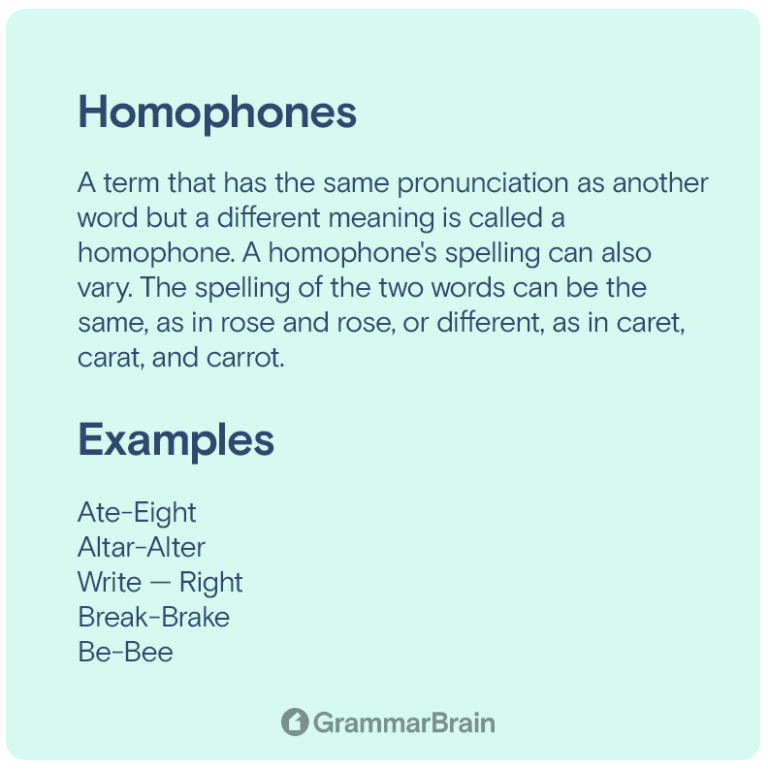 Understanding Homophones (Examples, Meaning, Words List) GrammarBrain