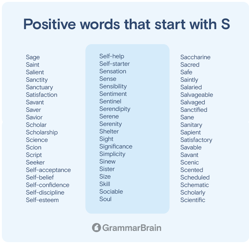 Positive words that start with S