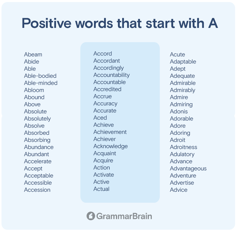 Positive words that start with A
