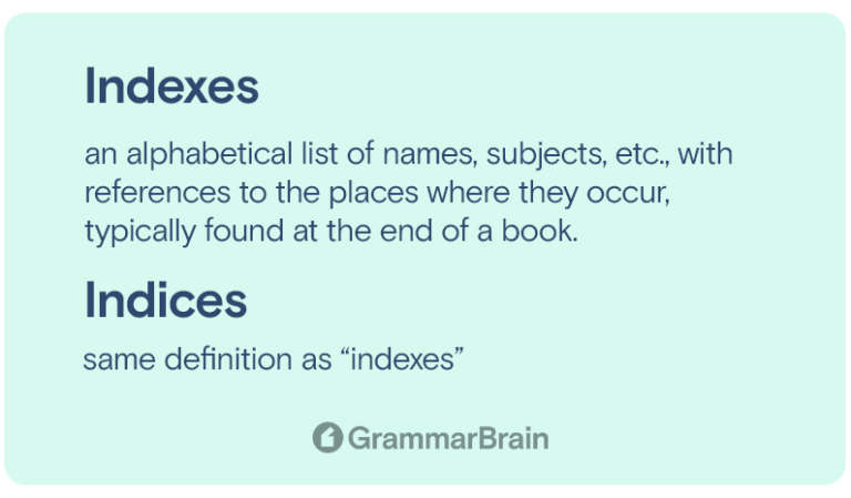 Indexes Or Indices—How To Use Each (Grammar + Examples) | GrammarBrain