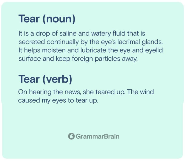 Tear vs. Tear (Homophone Examples and Grammar) GrammarBrain