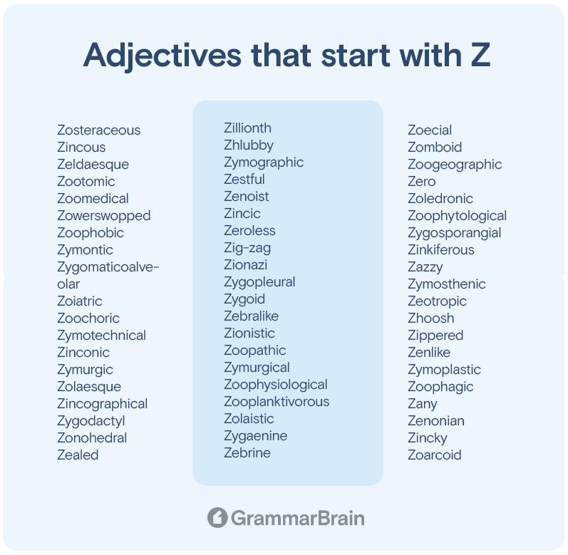 Adjectives that start with Z