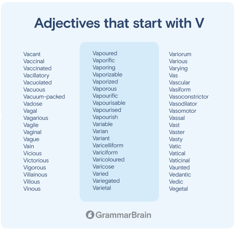 Adjectives that start with V