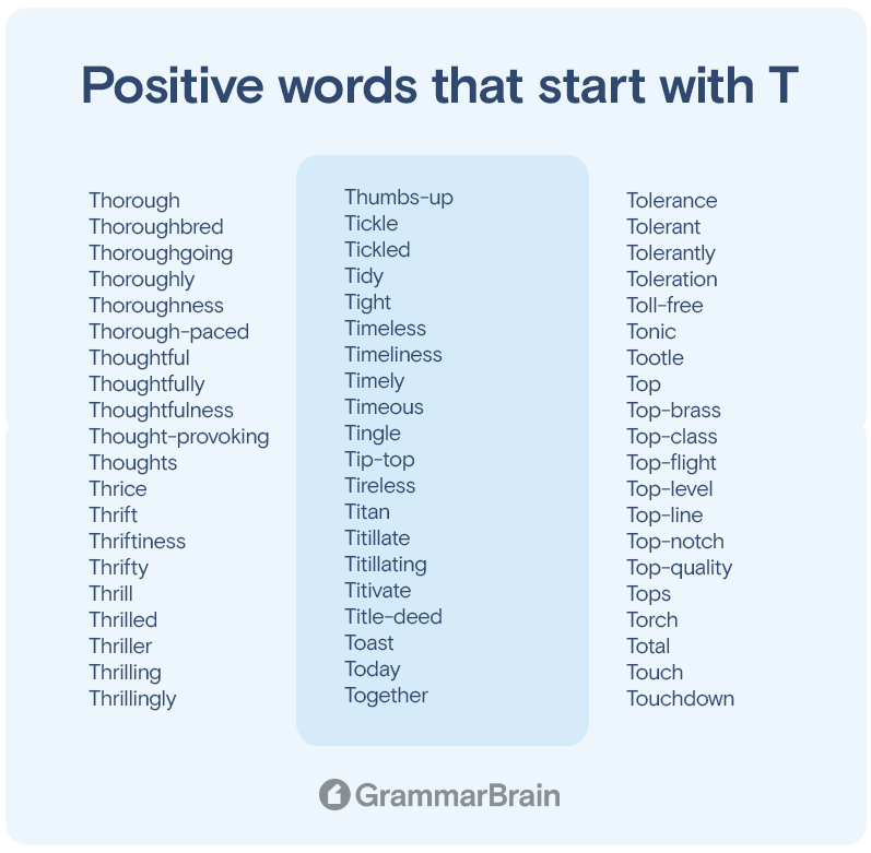 Positive words that start with T