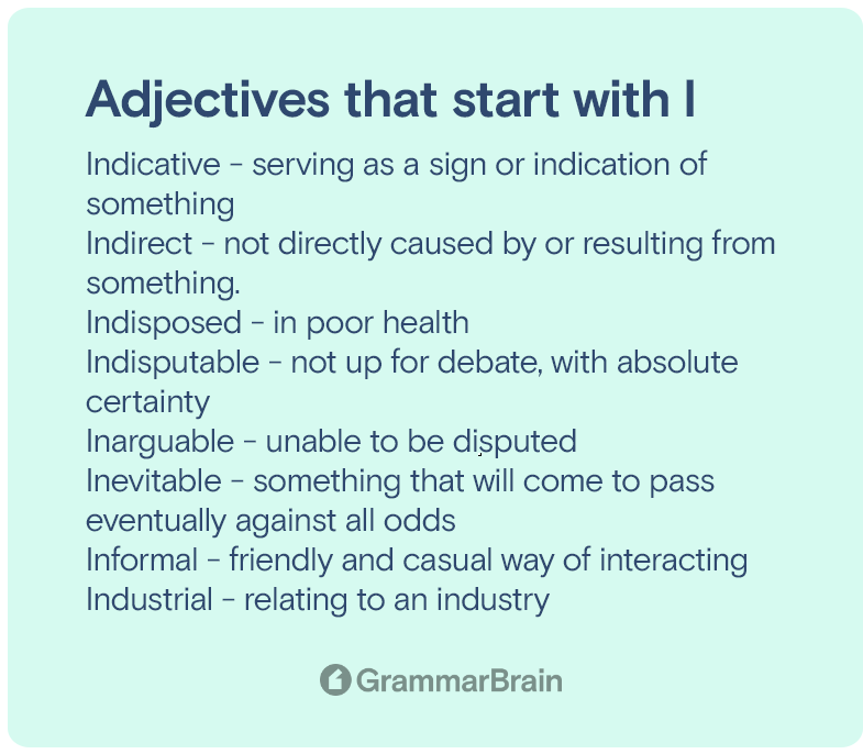 Adjectives that start with I