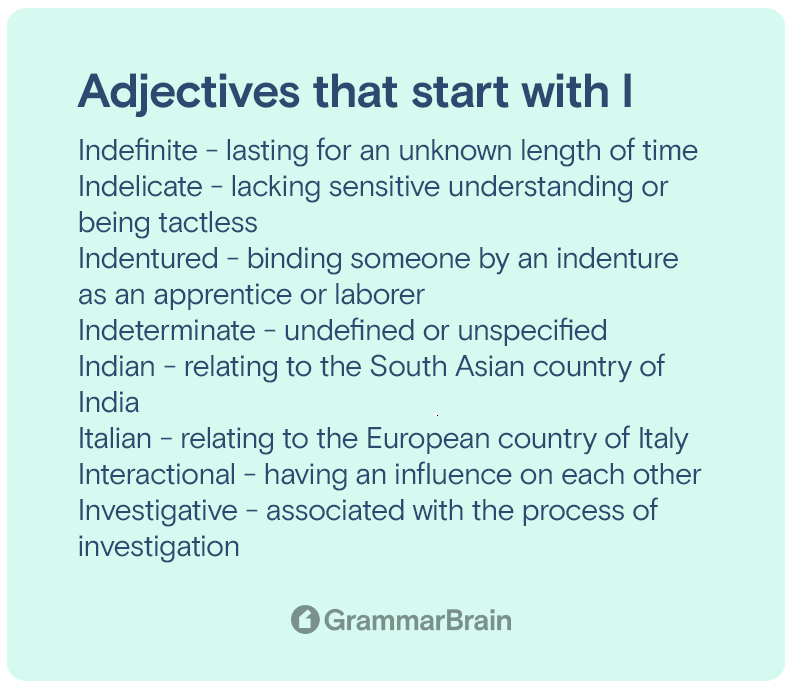 Adjectives that start with I