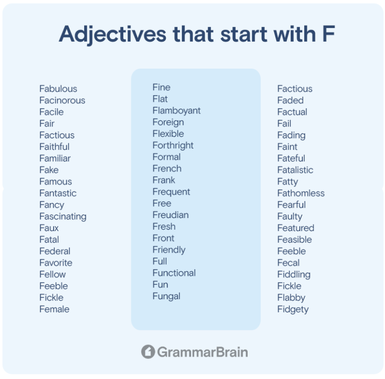 Big List of Adjectives That Start With F (Positive, Negative ...