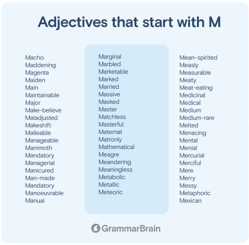Adjectives that start with M
