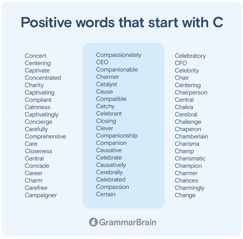 Positive words that start with C