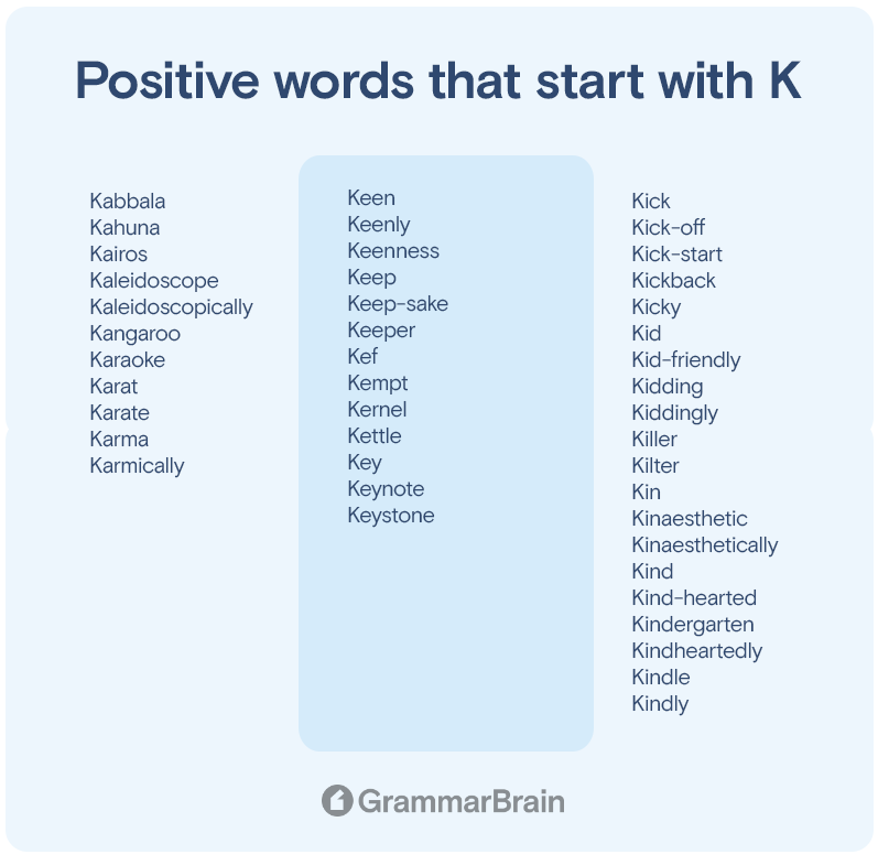 Positive words that start with K