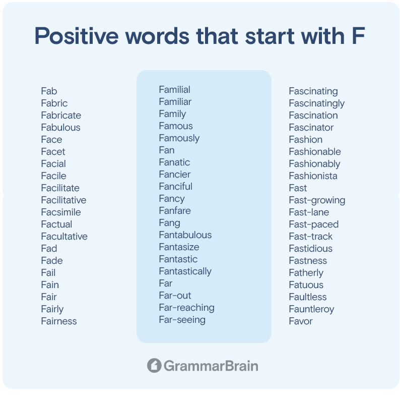 Positive words that start with F