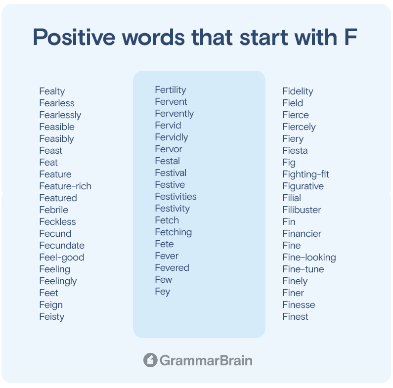 Positive words that start with F