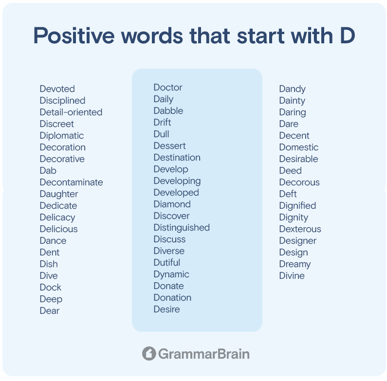 Positive words that start with D