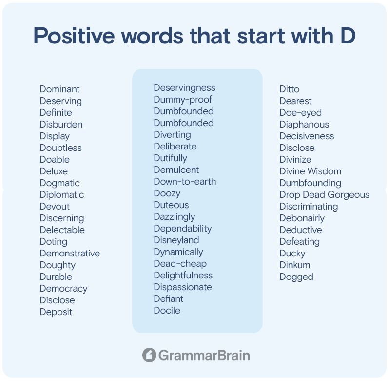 Positive words that start with D