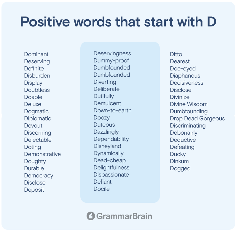 Big List of Positive Words That Start With D (Long, Short, Descriptive ...