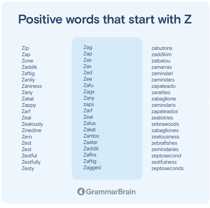 Positive words that start with Z