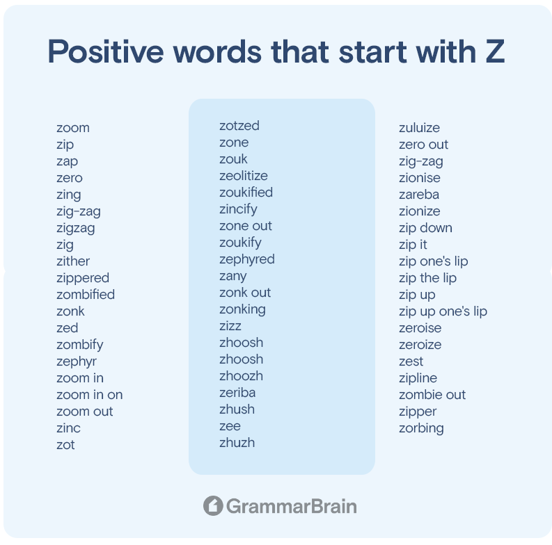 Positive words that start with Z