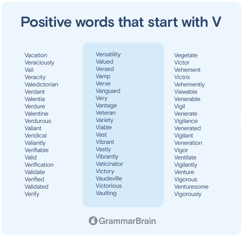 Positive words that start with V