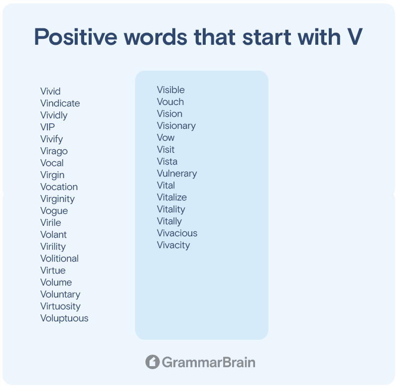 Positive words that start with V
