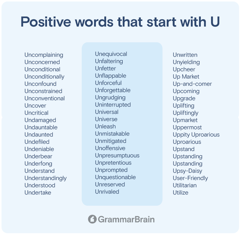 Positive words that start with U