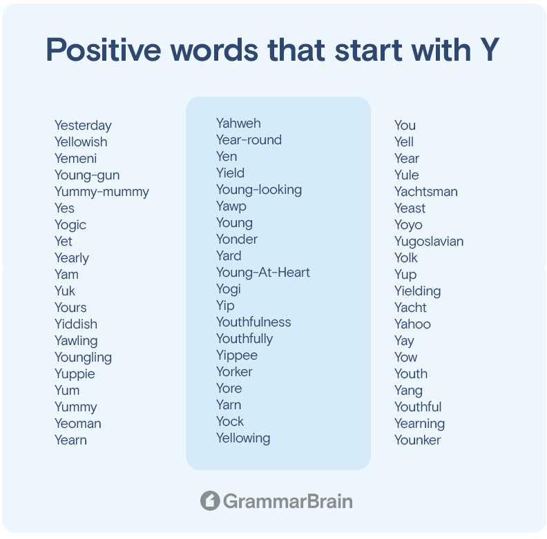 Positive words that start with Y