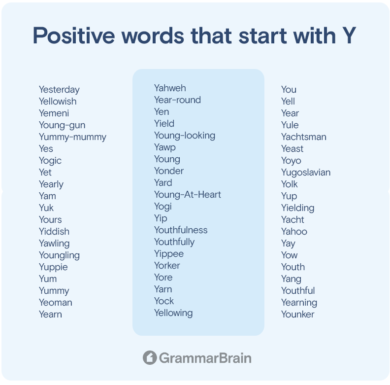 Big List Of Positive Words That Start With Y Long Short Descriptive 