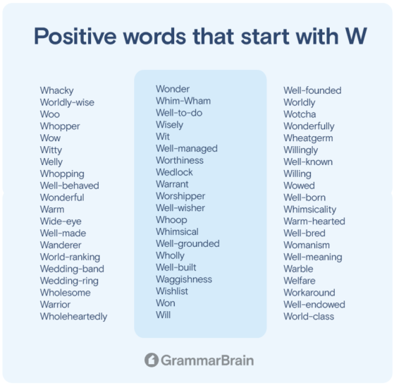 Big List of Positive Words That Start With W (Long, Short, Descriptive ...