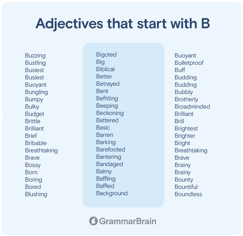 Adjectives that start with B