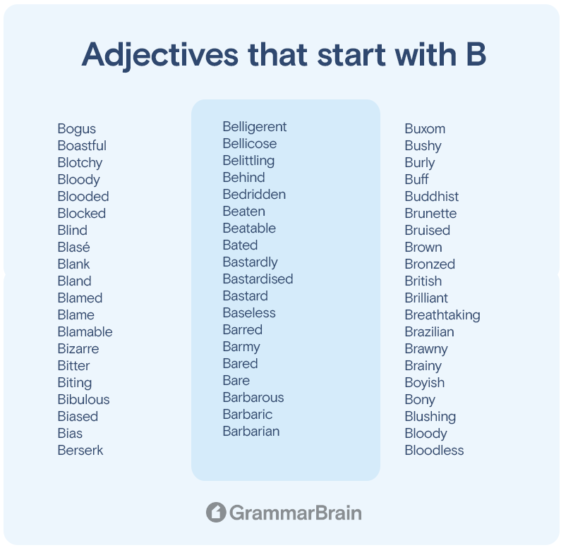 Big List Of Adjectives That Start With B (Positive, Negative ...