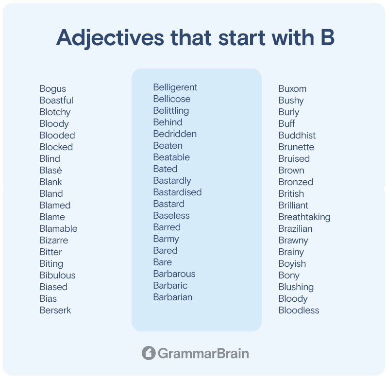 Adjectives that start with B