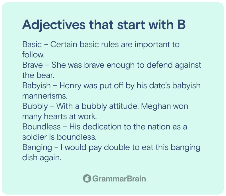 Adjectives that start with B
