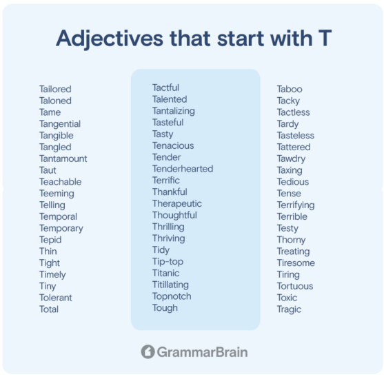 Big List Of Adjectives That Start With T Positive Negative Descriptive GrammarBrain