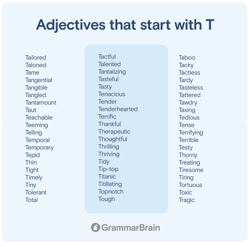 Adjectives that start with T