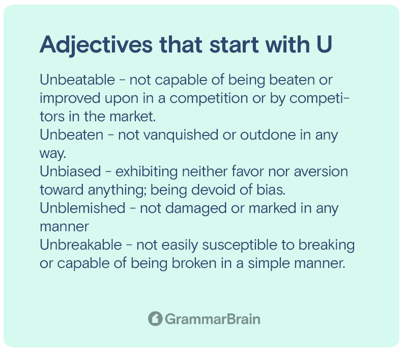 Adjectives that start with U