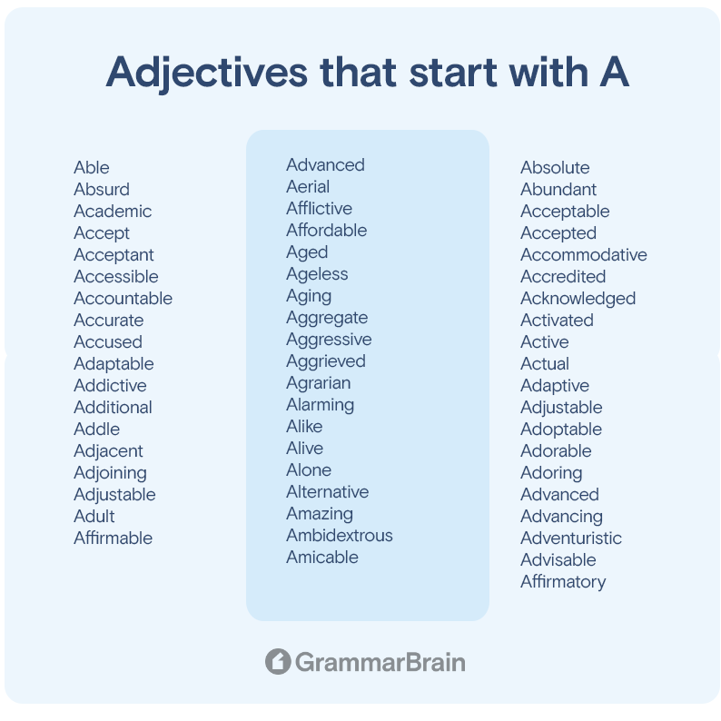 Adjectives that start with A