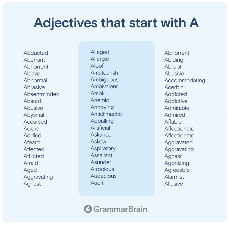 Adjectives that start with A