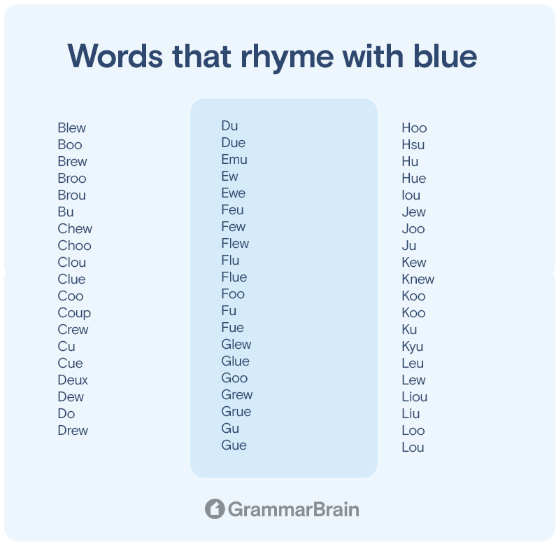 Words That Rhyme With Blue 300 Rhymes To Use GrammarBrain