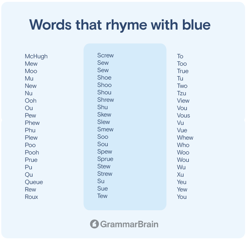 Words that rhyme with "blue"