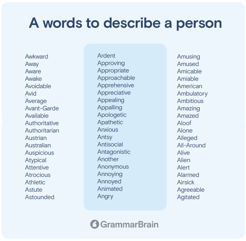 "A" adjectives to describe someone