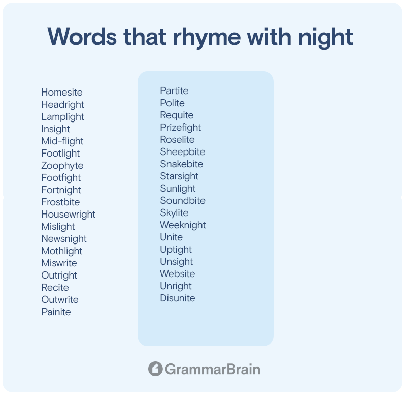 Words That Rhyme With Night 200 Rhymes To Use GrammarBrain