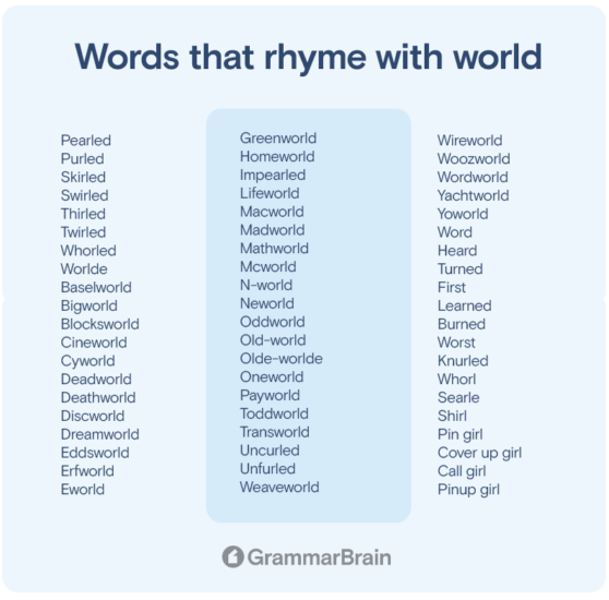 Words That Rhyme With World 300 Rhymes To Use GrammarBrain