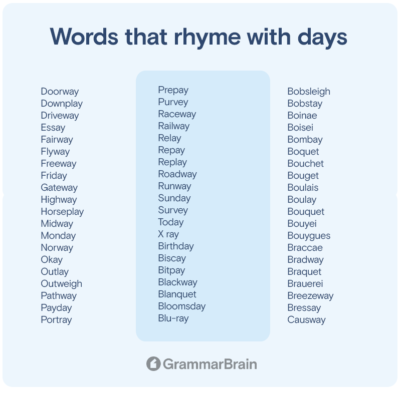 Words That Rhyme With Days 300 Rhymes To Use GrammarBrain