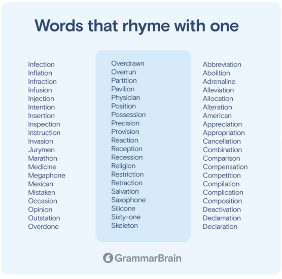 Words That Rhyme With One (300+ Rhymes to Use) | GrammarBrain