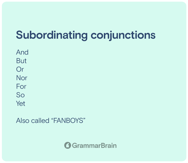 FANBOYS - subordinating conjunctions list