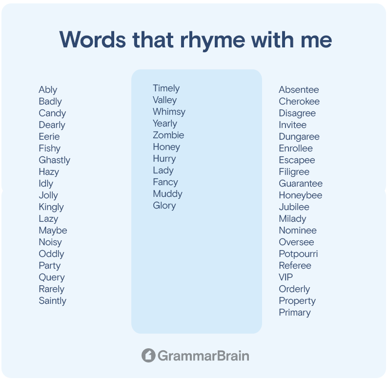Words that rhyme with "me"