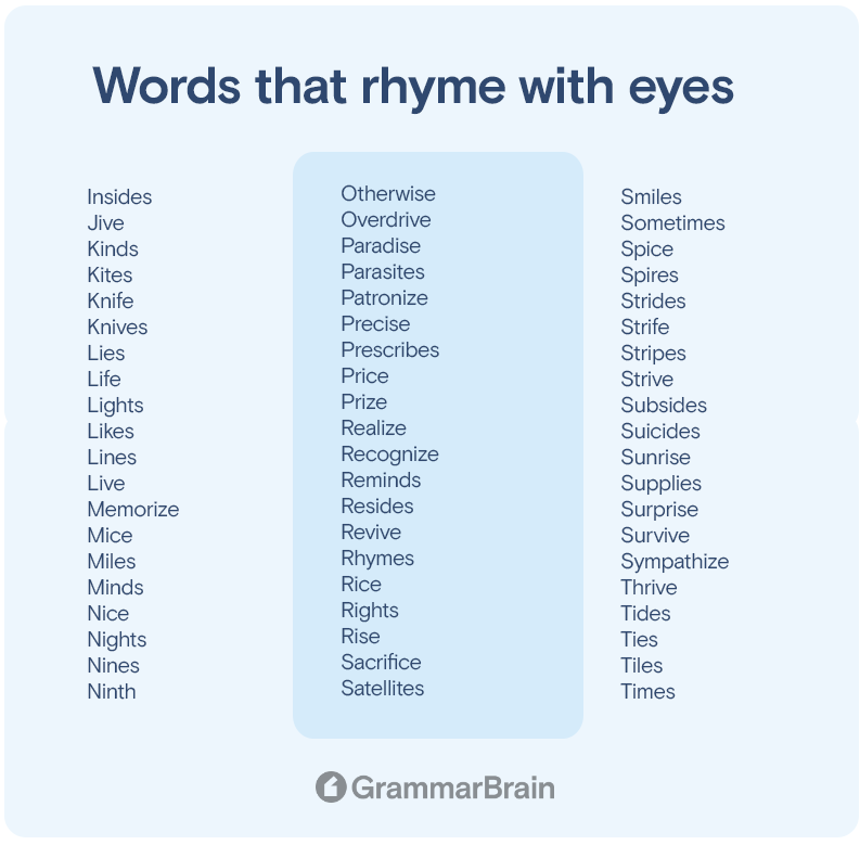  Words That Rhyme With Eyes 250 Rhymes To Use GrammarBrain